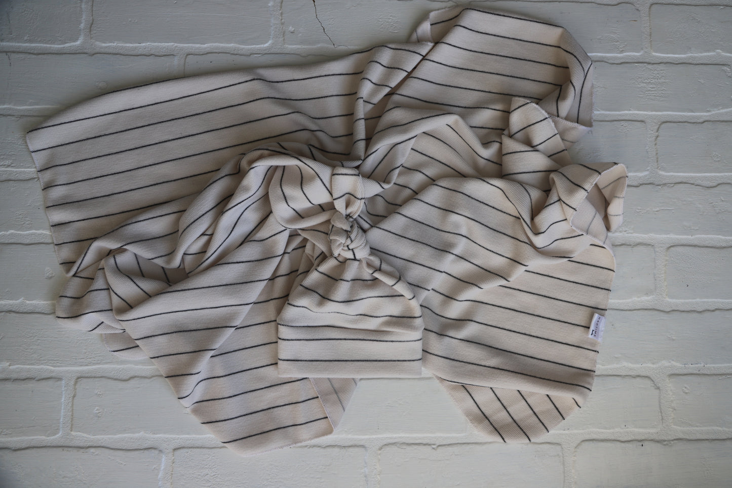 Charcoal Thin Stripe Hat/Swaddle Set