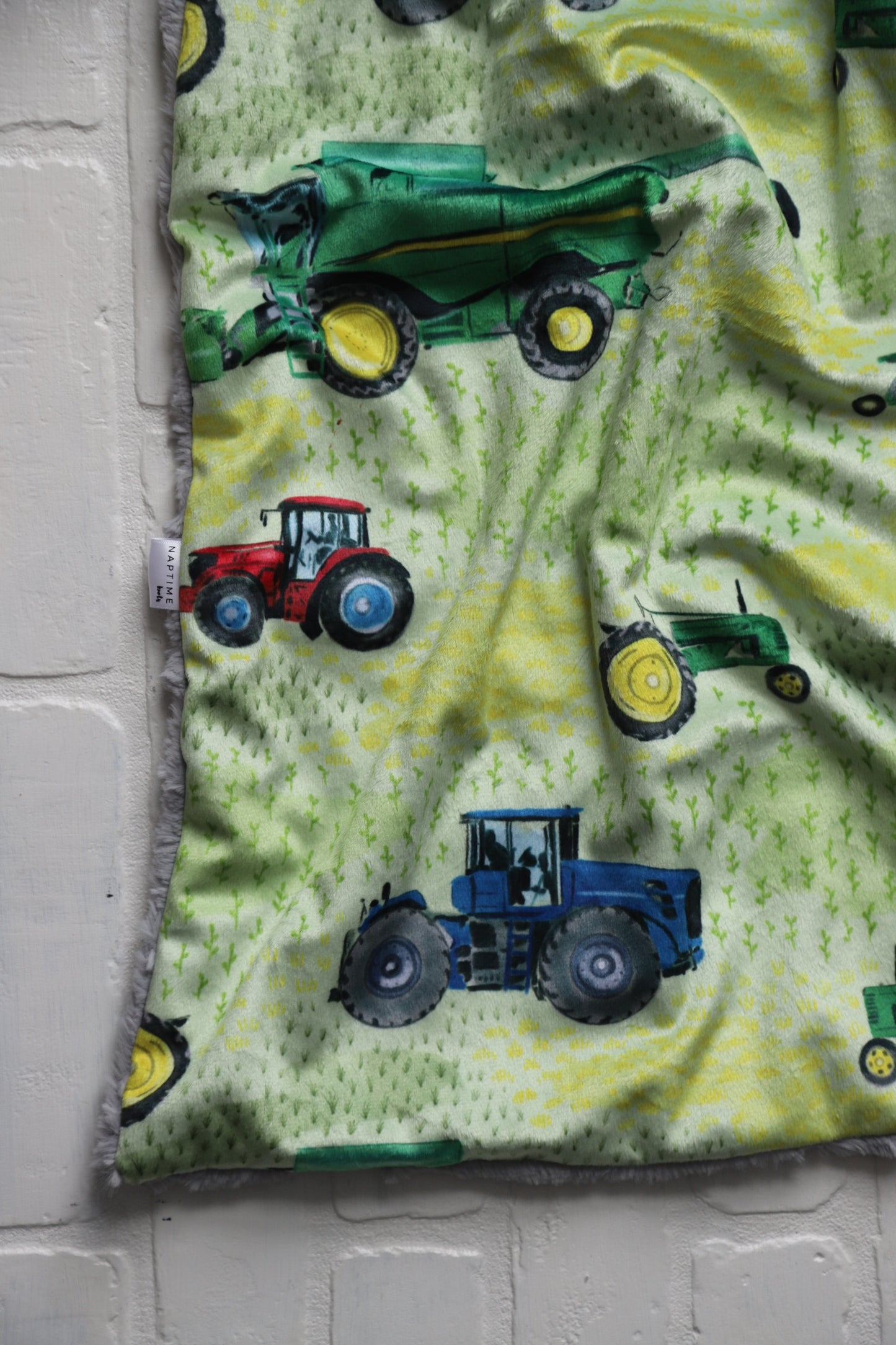 Green Watercolor Tractors Lovey Blanket (larger size)
