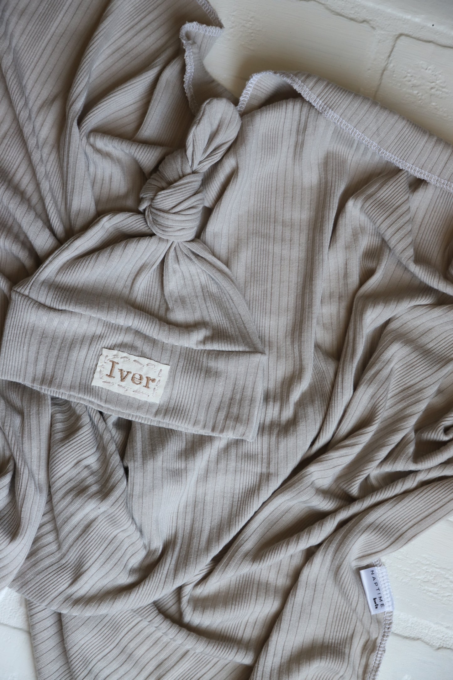 Ribbed Swaddle and Newborn Hat | Taupe or Olive Green