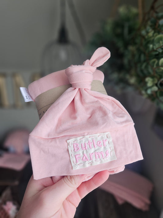 Blush Pink Bamboo Hat/Swaddle Sets
