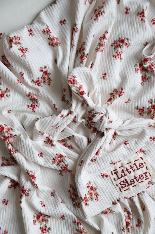 Maroon Floral Ribbed Swaddle and Newborn Hat
