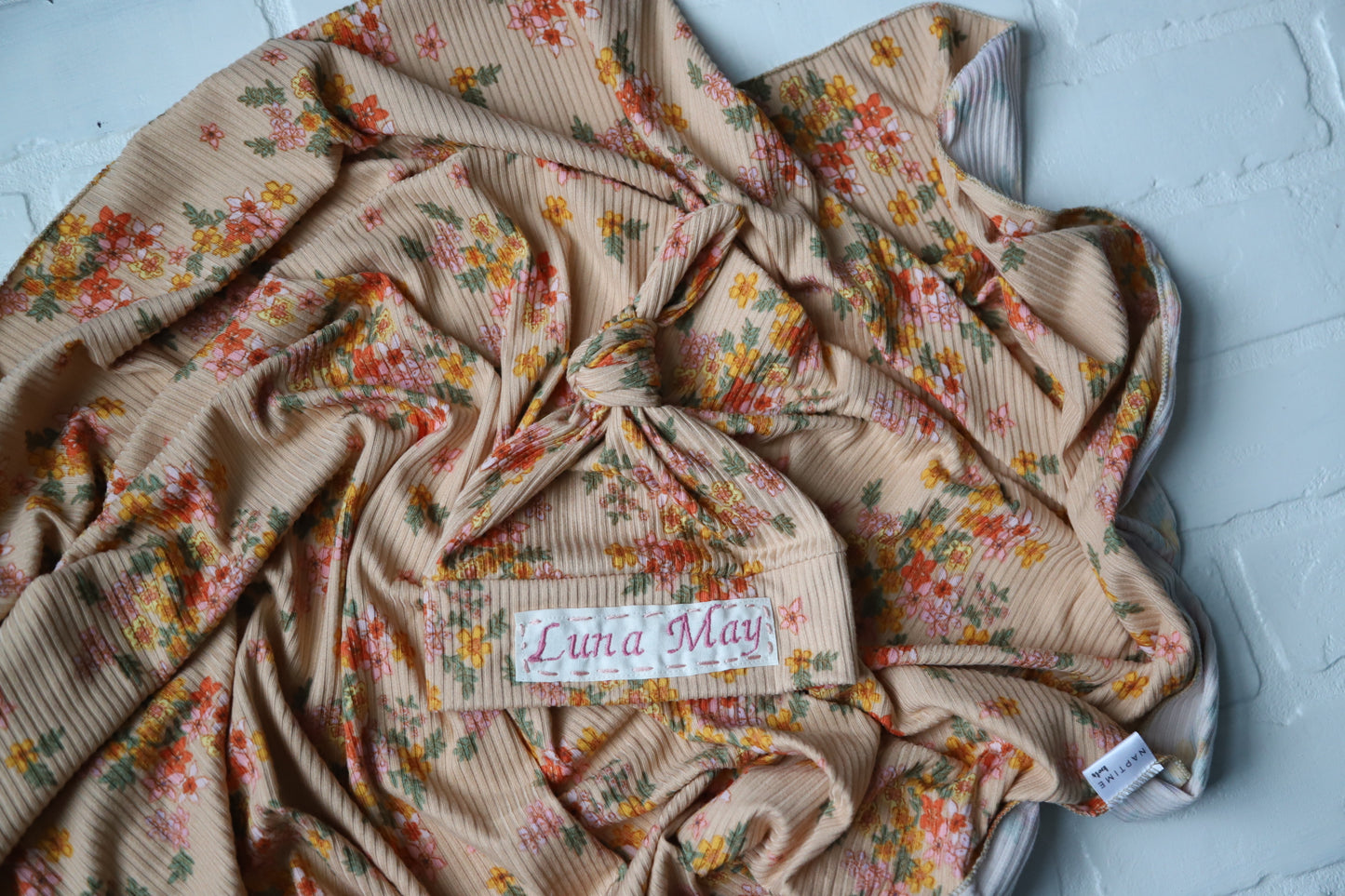 Taupe/Yellow/Orange Floral Hat/Swaddle Set