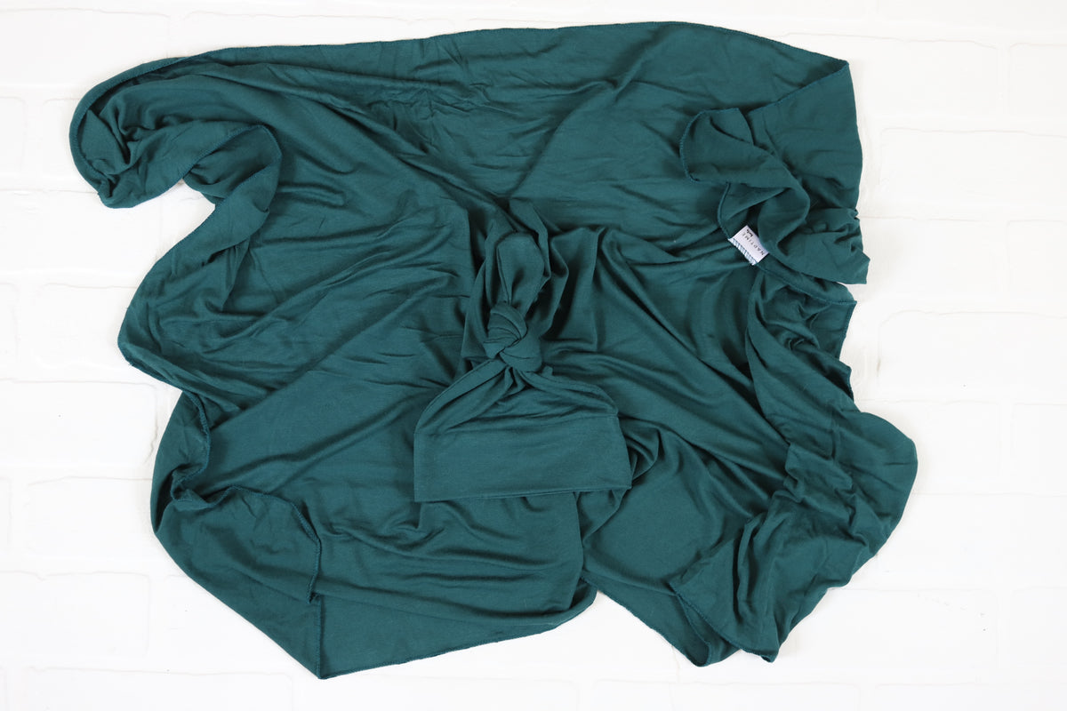 Forest Green Bamboo Hat/Swaddle Set