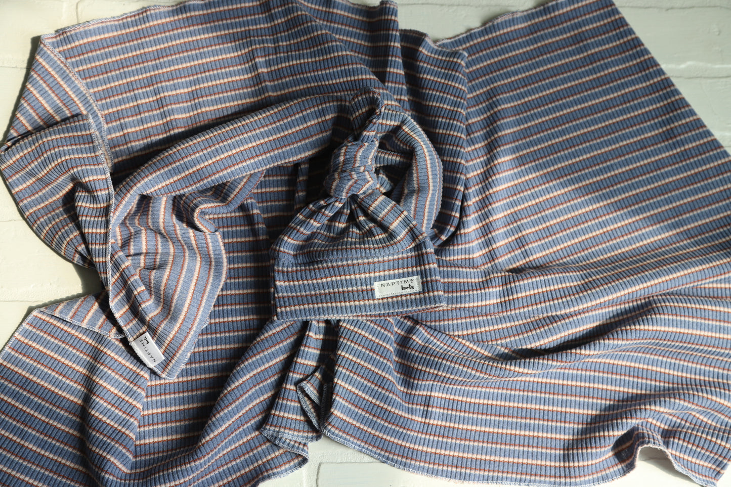 Vintage Stripes Ribbed Hat/Swaddle Set