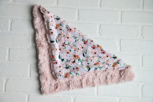 Sugared Peach Watercolor Floral  Lovey Blanket