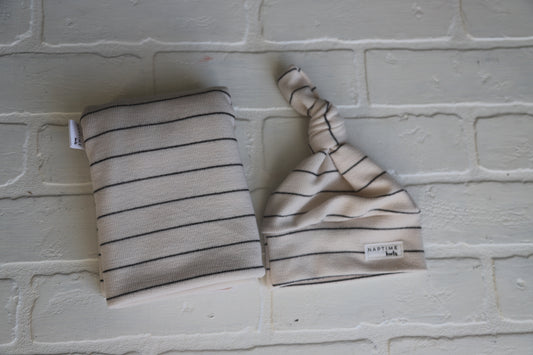 Charcoal Thin Stripe Hat/Swaddle Set
