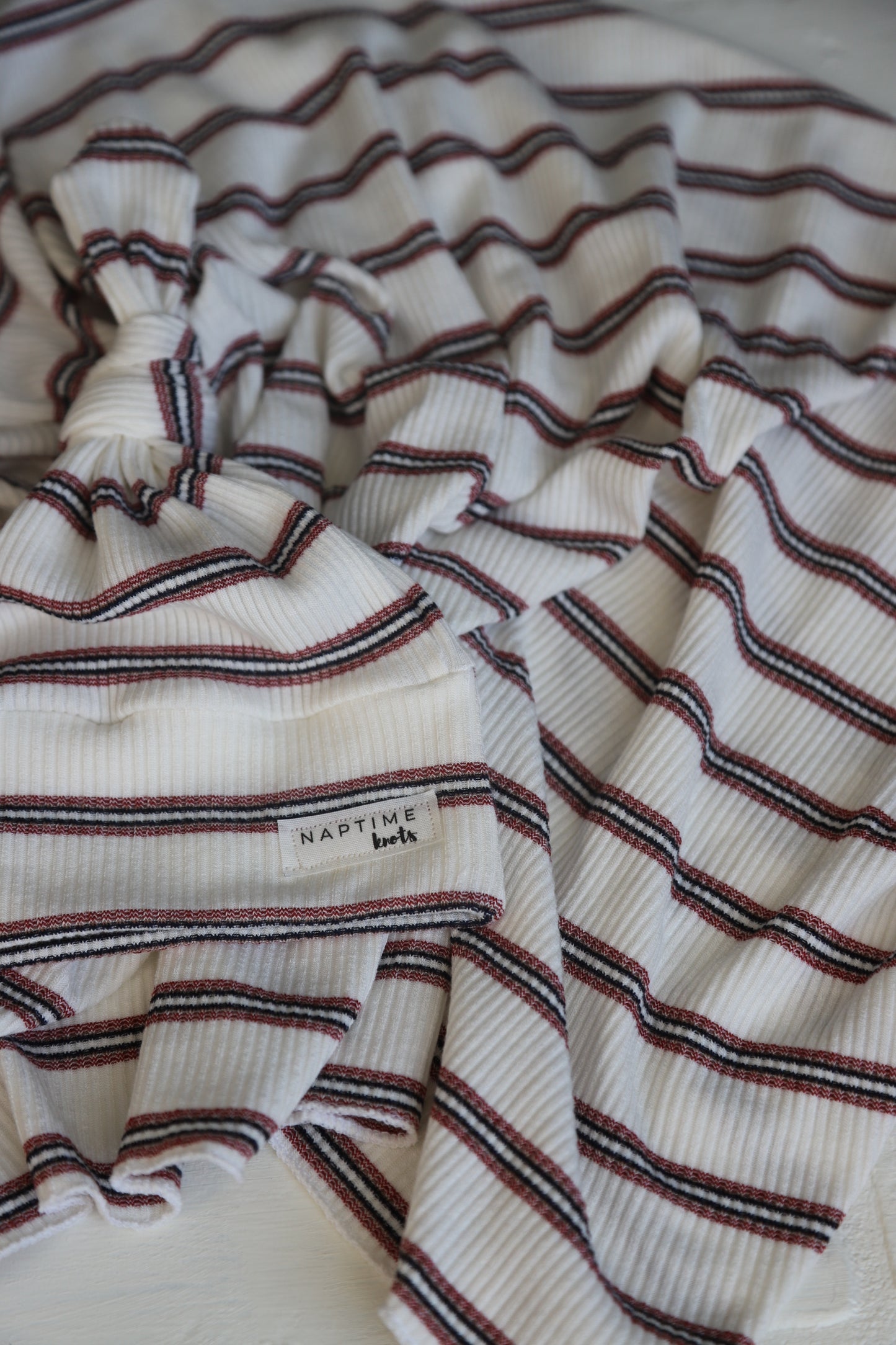 Maroon/Navy/ Cream Stripe Hat/Swaddle Set