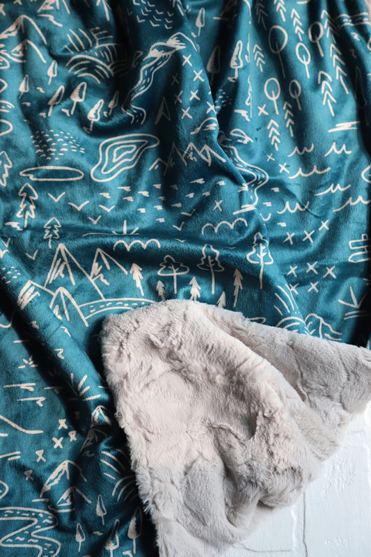 Teal Adventure Map XL Lovey Blanket (larger size)