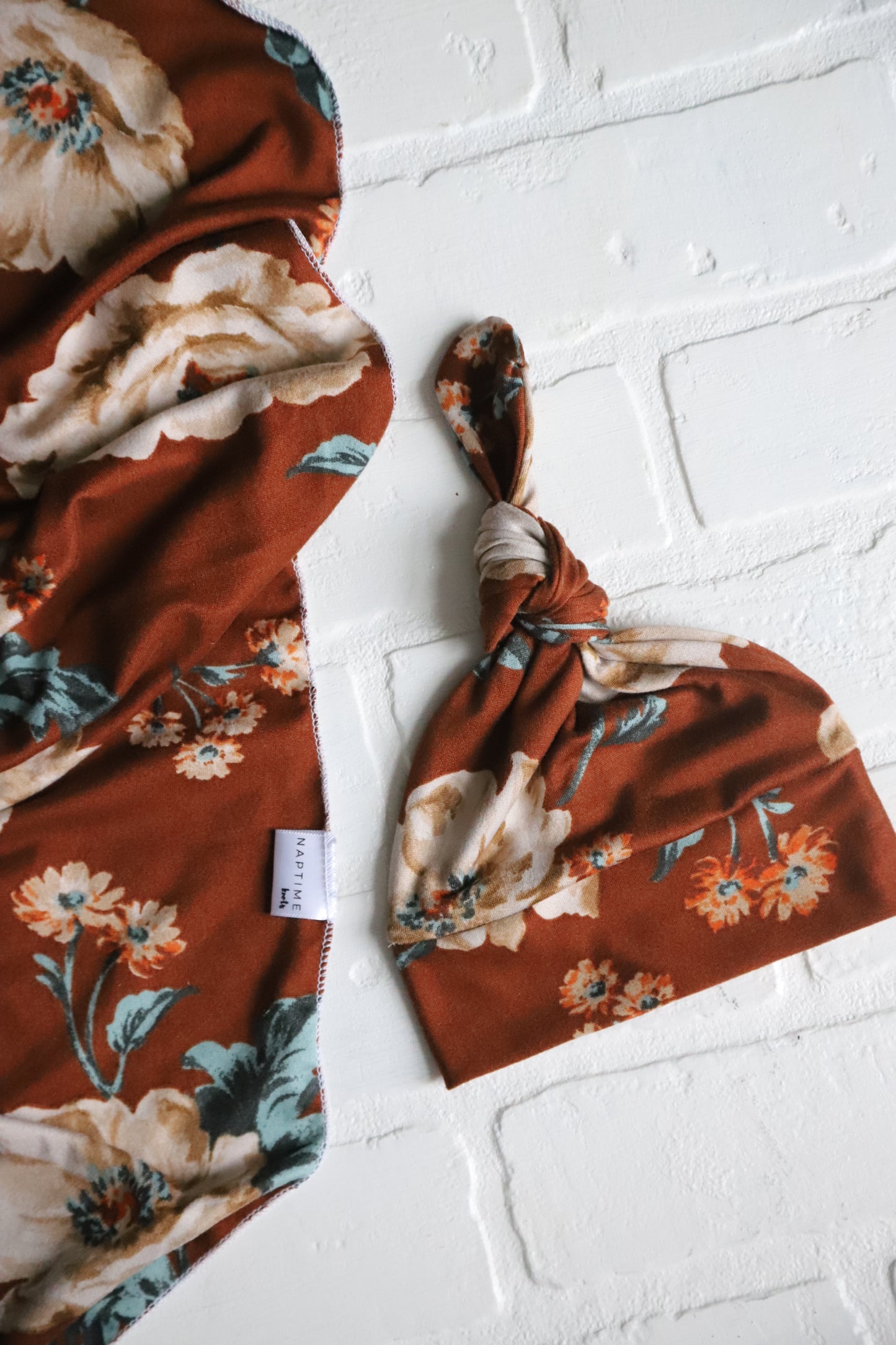 Brielle Brown Floral Hat/Swaddle Set