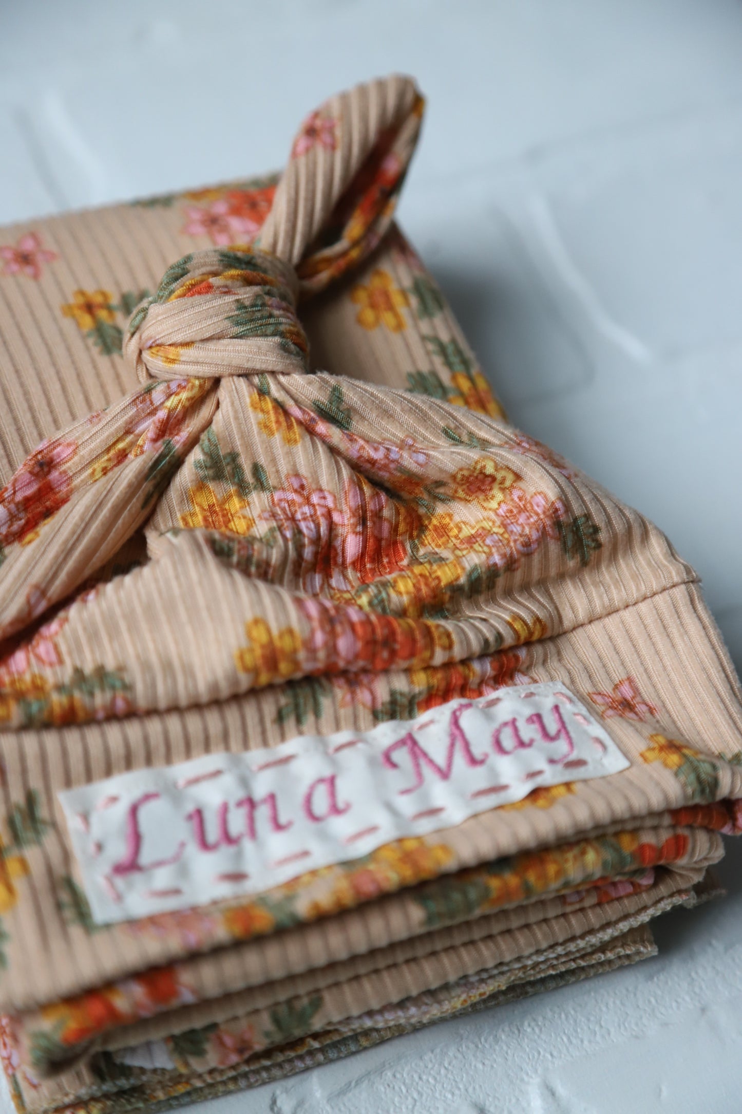 Taupe/Yellow/Orange Floral Hat/Swaddle Set