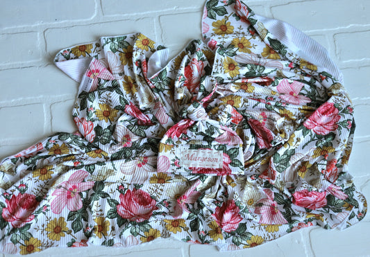 Natalie Floral Ribbed Newborn Hat/Swaddle Set