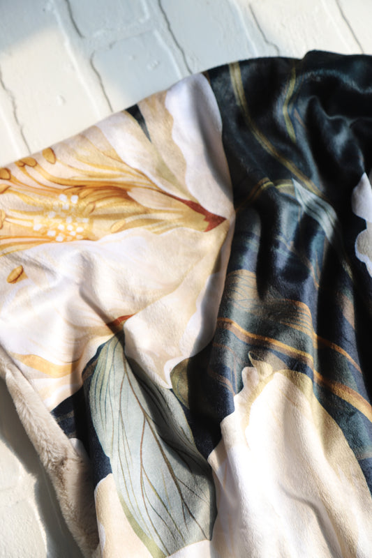 Cream Magnolias XL Lovey Blanket (larger size)