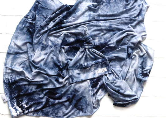 Navy Blue Tie Dye Hat/Swaddle Set