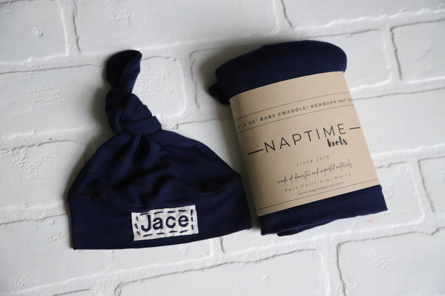 Navy Blue Bamboo Hat/Swaddle Set