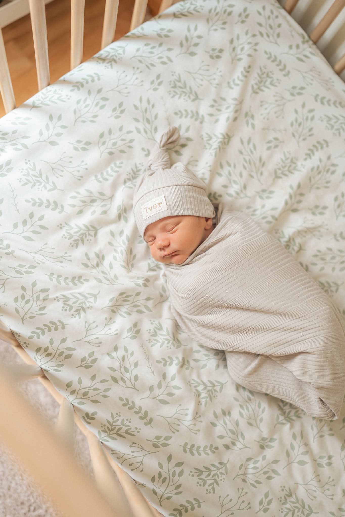 Ribbed Swaddle and Newborn Hat | Taupe or Olive Green