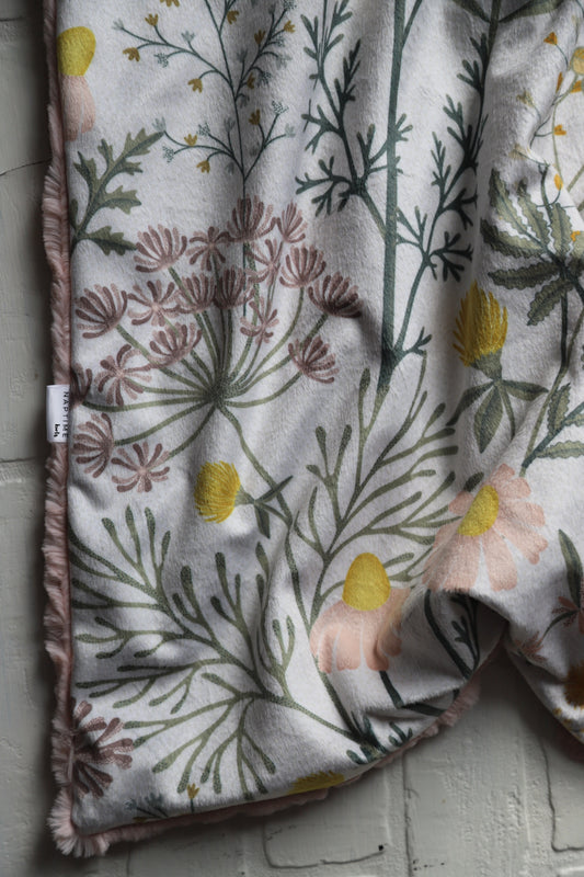Pink Floral Botanical Weeds XL Lovey Blanket (larger size)