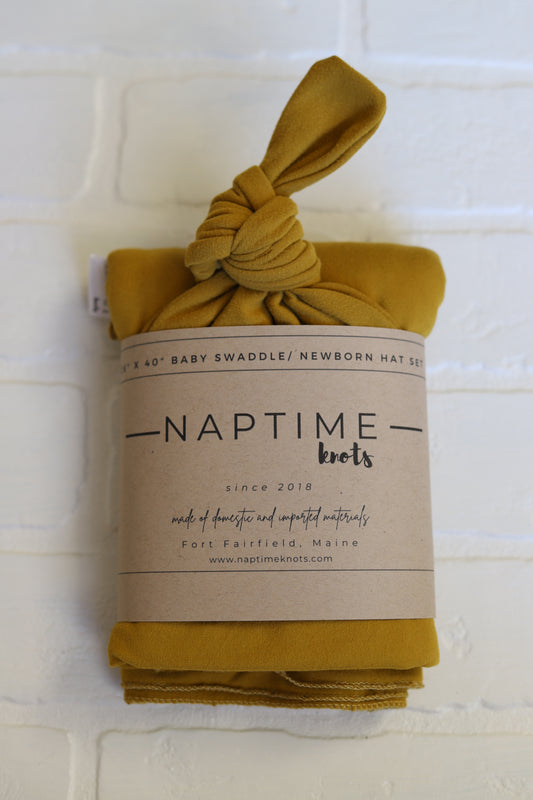 Gold Mustard Swaddle and Newborn Hat