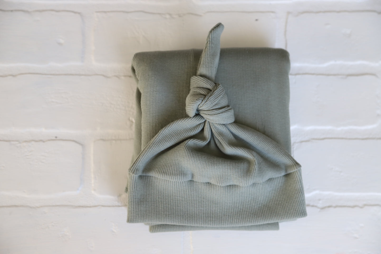 Sage Green Rib Newborn Hat/Swaddle Set