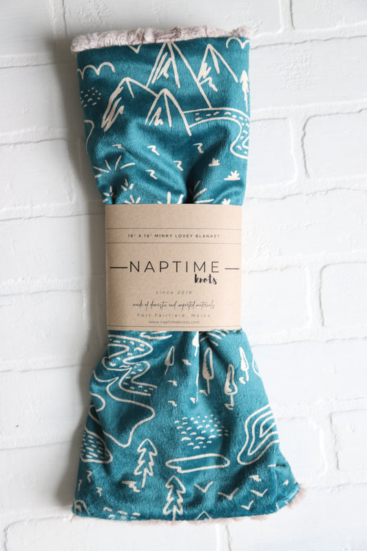 Teal Adventure Map Lovey Blanket