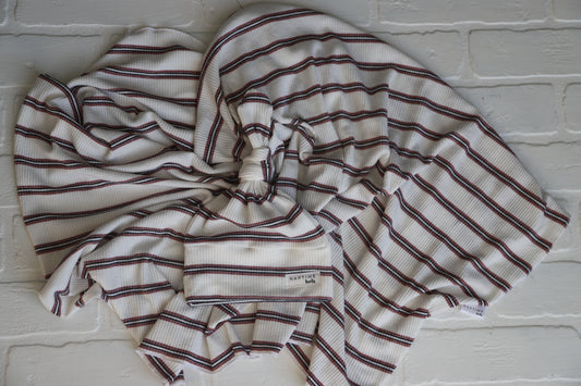Maroon/Navy/ Cream Stripe Hat/Swaddle Set