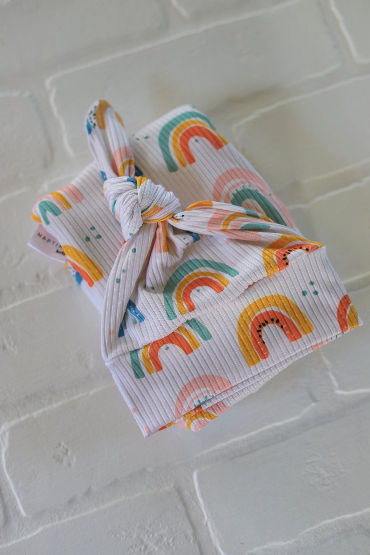 Rainbows Rib Knit Hat/Swaddle Set