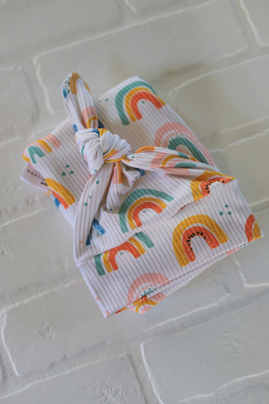 Rainbows Rib Knit Hat/Swaddle Set