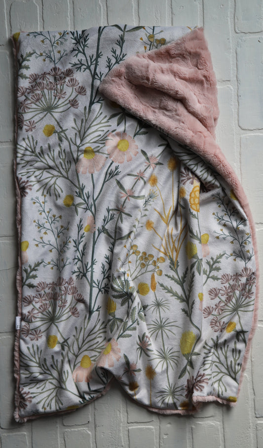 Pink Floral Botanical Weeds XL Lovey Blanket (larger size)