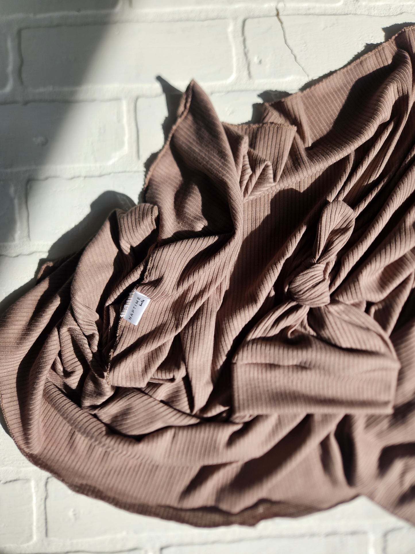 Mocha Ribbed Hat/Swaddle Set