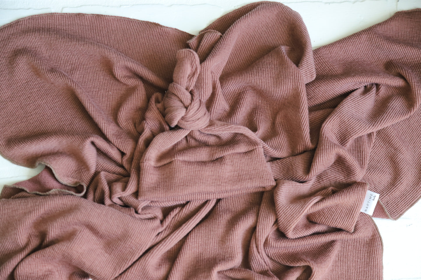 Chocolate Ribbed Hat/Swaddle Set