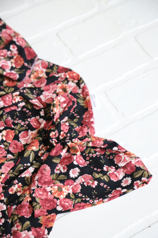 Black with Maroon Floral Hat/Swaddle Set