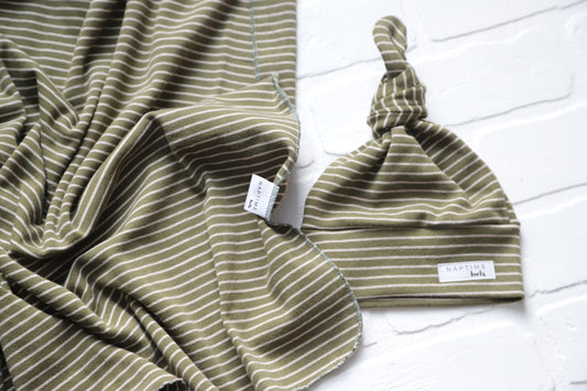 Green Stripe Hat/Swaddle Set