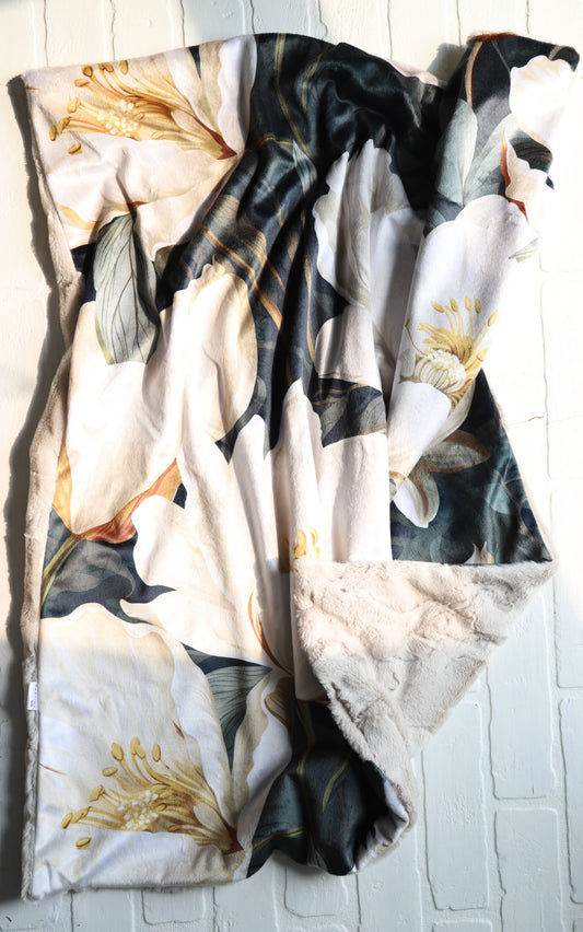 Cream Magnolias XL Lovey Blanket (larger size)