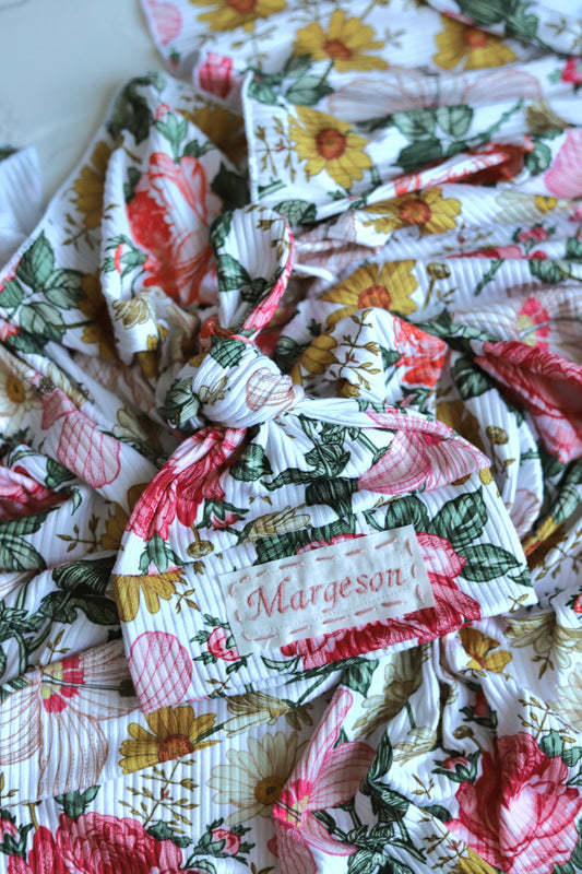 Natalie Floral Ribbed Newborn Hat/Swaddle Set