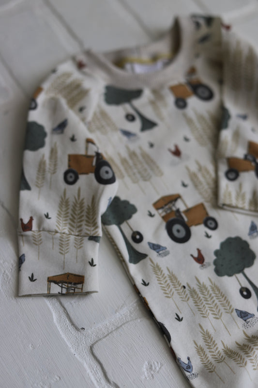 Farmland 0-3 Month Knotted Gown | Newborn Outfit (Tractors)