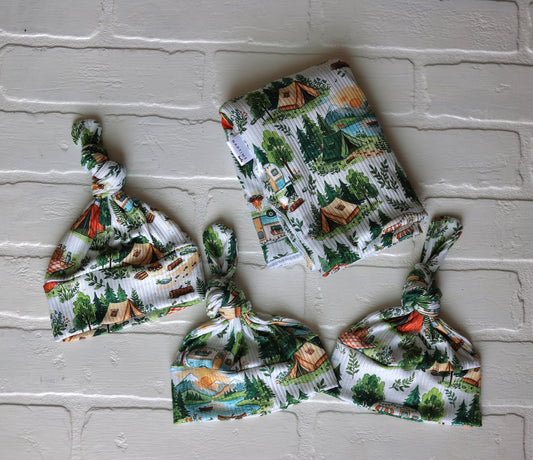 Camping Adventure Ribbed Newborn Hat/Swaddle Set