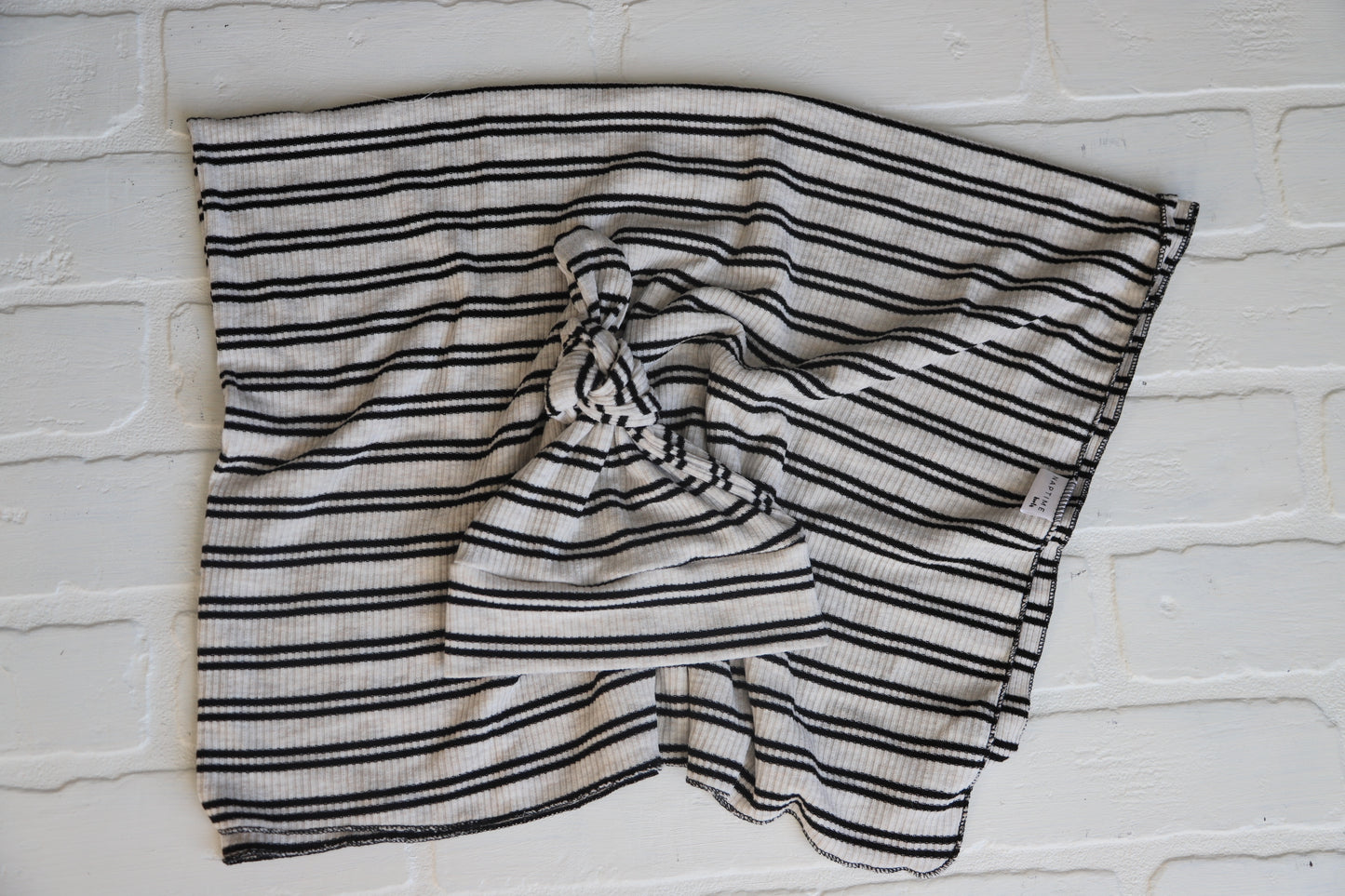 Black and Cream Double Stripe Hat/Swaddle Set