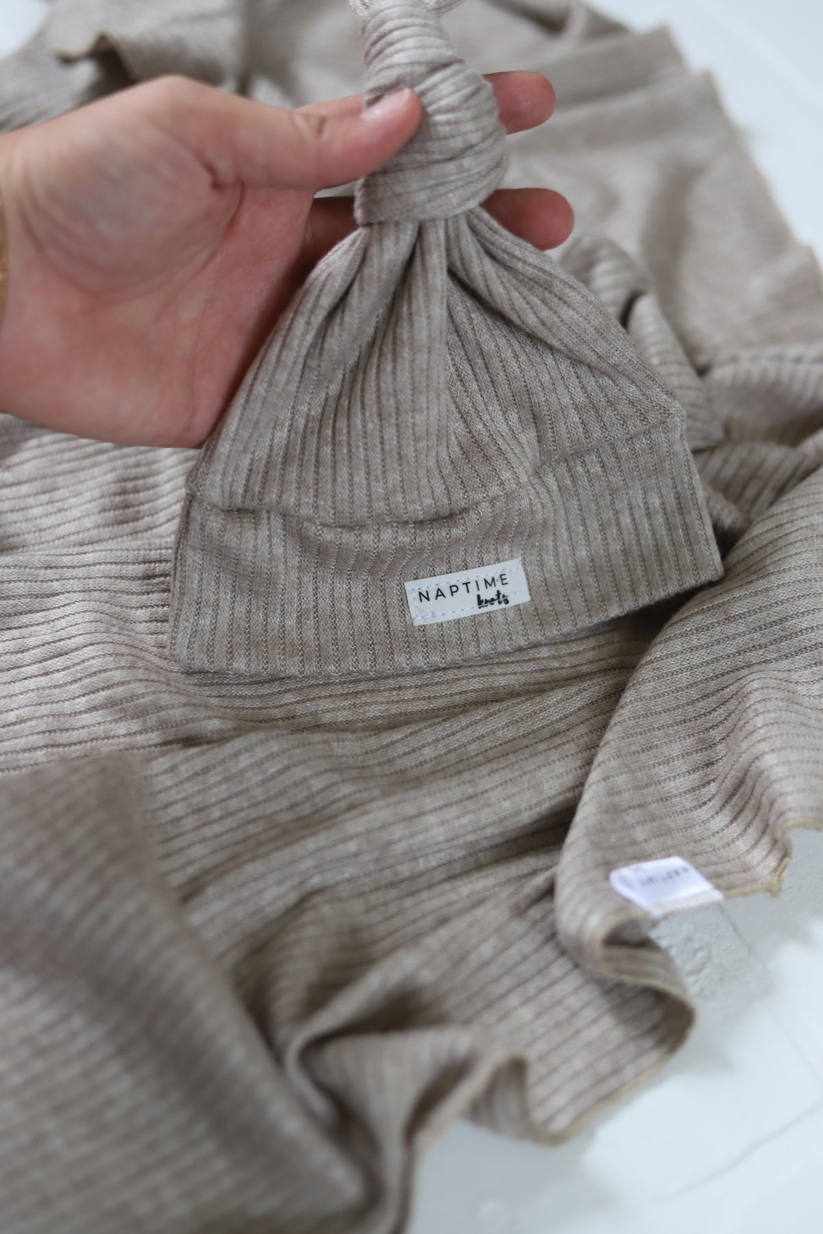 Carmel Sweater Rib Knit Hat/Swaddle Set
