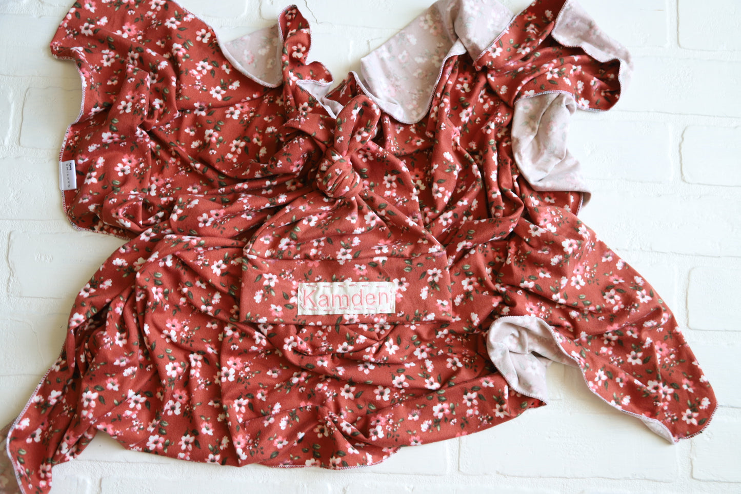 Coral Floral on Pinky Brown Hat/Swaddle Set