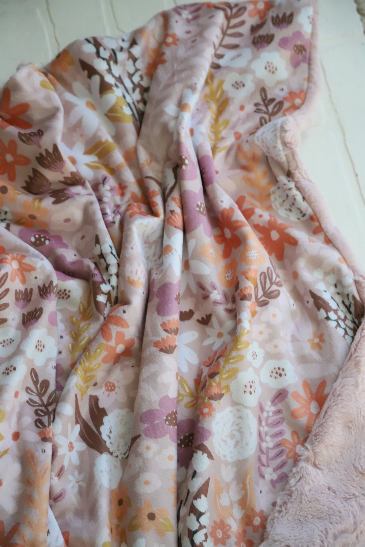 Flower Meadow Pink Earth Tones XL Lovey Blanket (larger size)