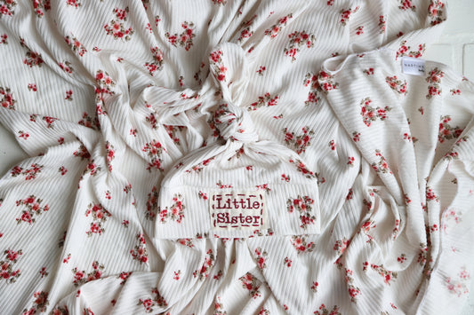 Maroon Floral Ribbed Swaddle and Newborn Hat