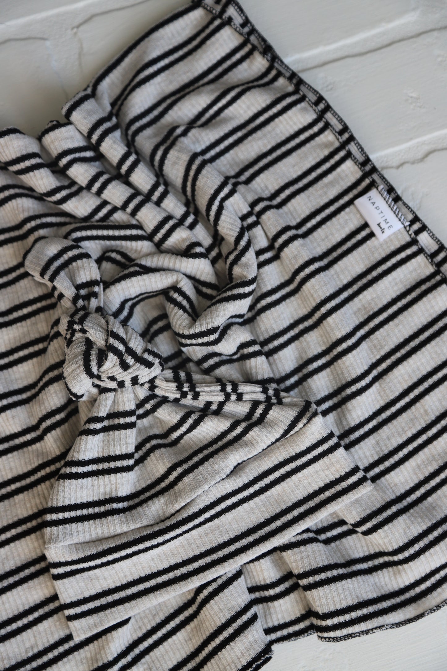 Black and Cream Double Stripe Hat/Swaddle Set