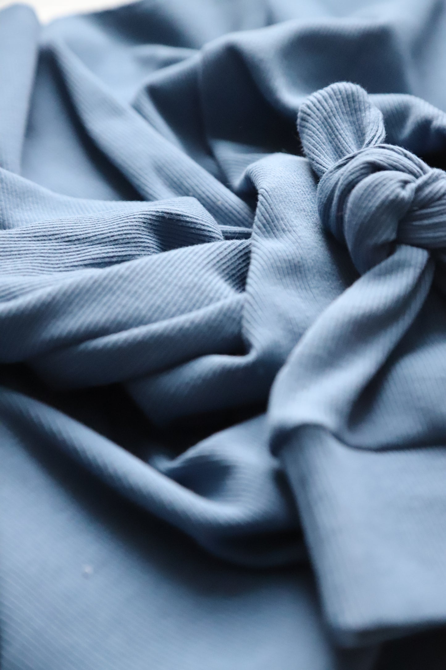 Light Denim Blue Ribbed Hat/Swaddle Set