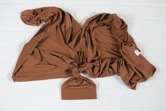 Mocha Brown Newborn Hat/Swaddle Set