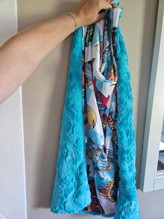 Turquoise Hot Wheels Flames + Cars XL Lovey Blanket (larger size)