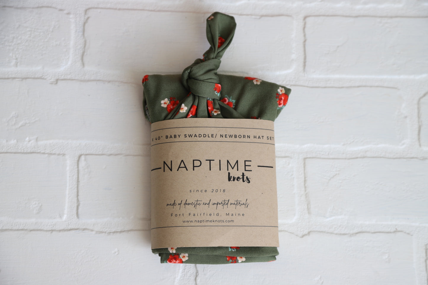 Green Floral Hat/Swaddle Set