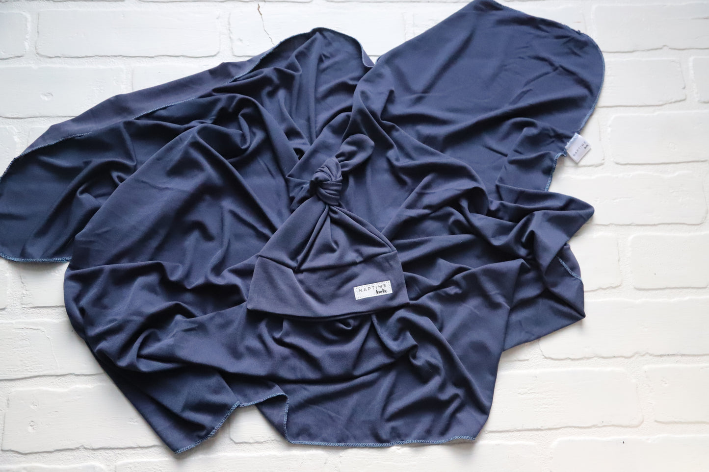 Solid Denim Blue Hat/Swaddle Set