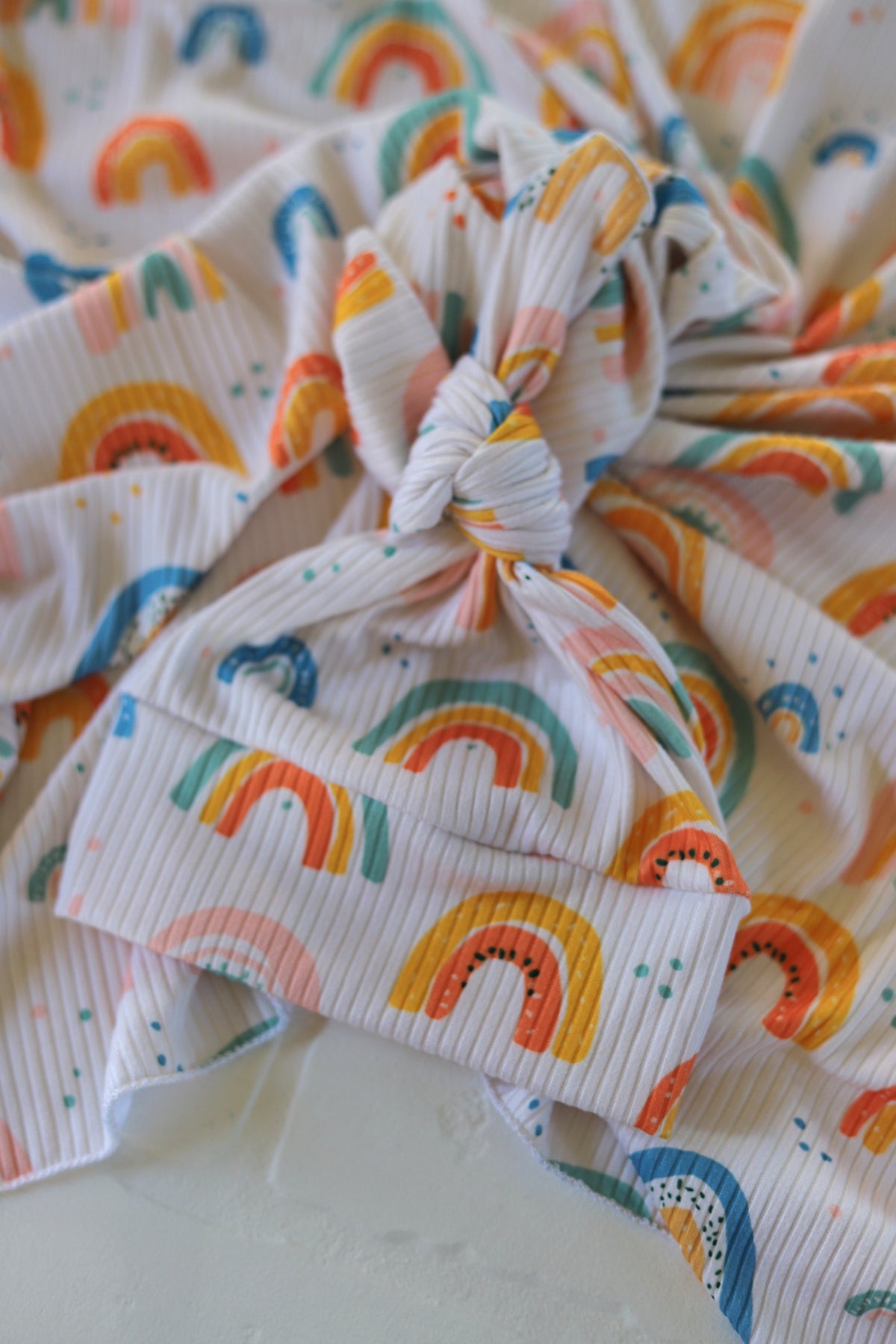 Rainbows Rib Knit Hat/Swaddle Set
