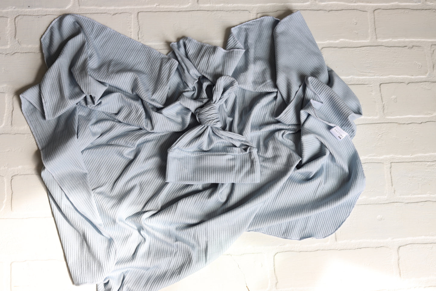 Baby Blue Ribbed Hat/Swaddle Set