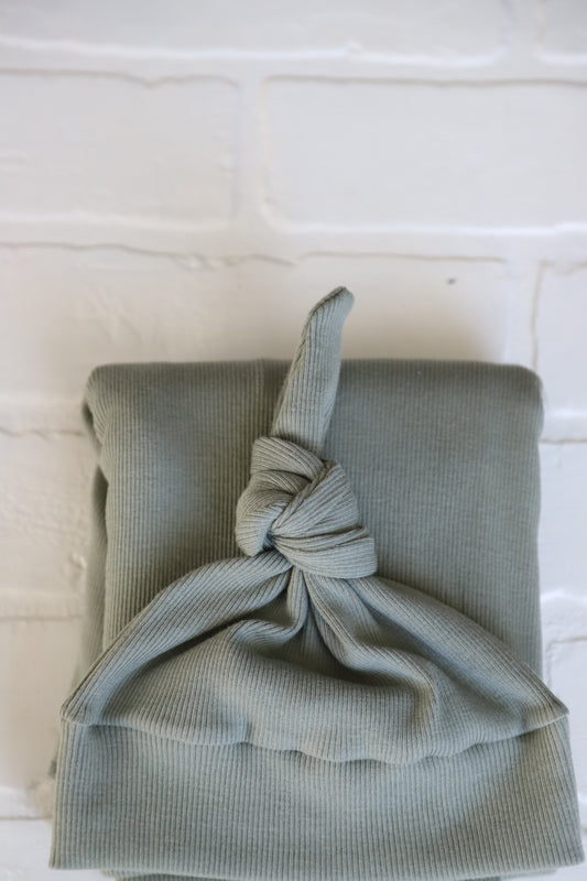 Sage Green Rib Newborn Hat/Swaddle Set
