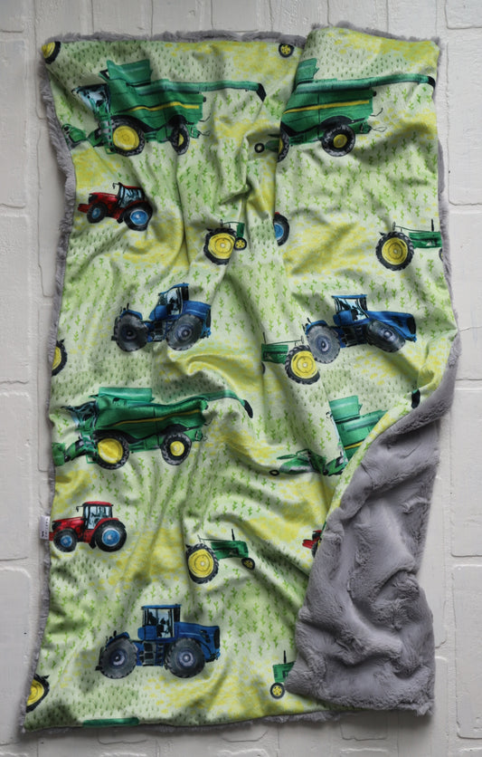 Green Watercolor Tractors Lovey Blanket (larger size)